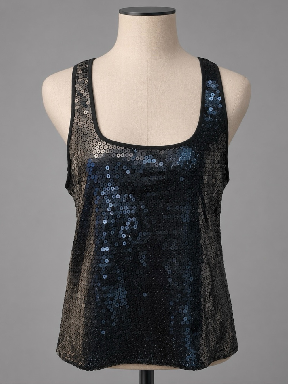 Vintage Black & Blue Sequin Dressy Nightclub Cocktail Party Tank Top sz Small S